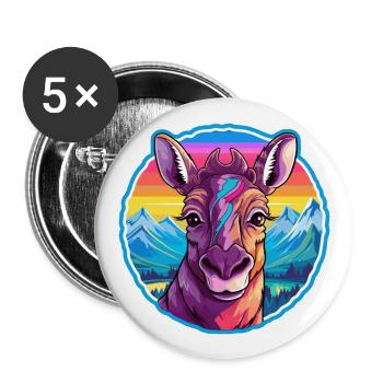 Okapi Watercolor Cartoon Kawaii Pet Animal Colorfu - Buttons large 2.2''/56 mm (5-pack) - white - Front