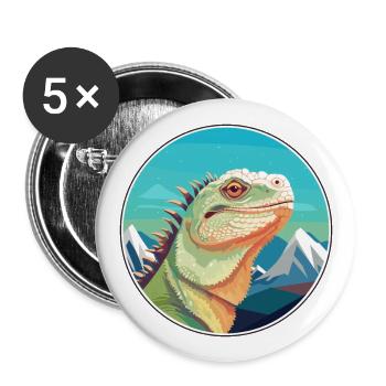 Iguana Watercolor Cartoon Kawaii Pet Animal Colorf - Buttons large 2.2''/56 mm (5-pack) - white - Front