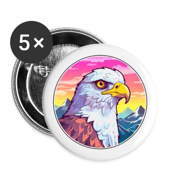 Hawk Watercolor Cartoon Kawaii Pet Animal Colorful - Buttons large 2.2''/56 mm (5-pack) - white - Front