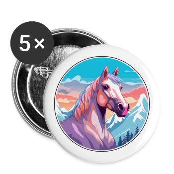 Pferd Aquarell Karikatur Kawaii Haustier Tier Farbefu - Buttons groß 56 mm (5er Pack) - Weiß - Vorne