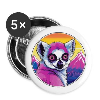 Lemur Watercolor Cartoon Kawaii Pet Animal Colorfu - Buttons large 2.2''/56 mm (5-pack) - white - Front