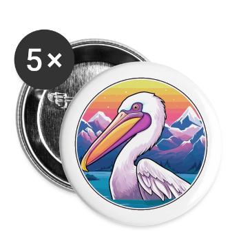 Pelikan Aquarell Karikatur Kawaii Haustier Tier Farbe - Buttons groß 56 mm (5er Pack) - Weiß - Vorne