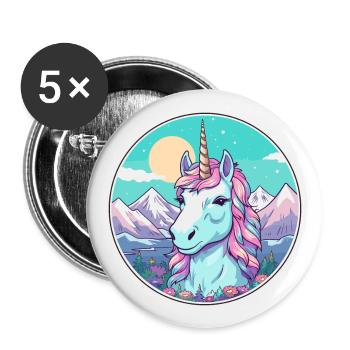 Einhorn Aquarell Karikatur Kawaii Haustier Tier Farbe - Buttons groß 56 mm (5er Pack) - Weiß - Vorne