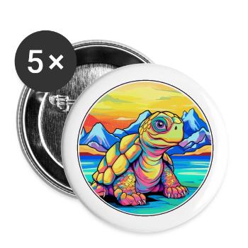 Tortue Aquarelle Dessin Animé Kawaii Animal De Compagnie Colorf - Lot de 5 grands badges (56 mm) - blanc - Devant