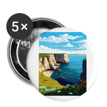 Bempton Cliffs Angleterre Vintage voyage affiche WPA - Lot de 5 grands badges (56 mm) - blanc - Devant