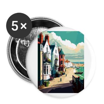 Shoreham sur mer Angleterre Vintage voyage affiche WPA - Lot de 5 grands badges (56 mm) - blanc - Devant