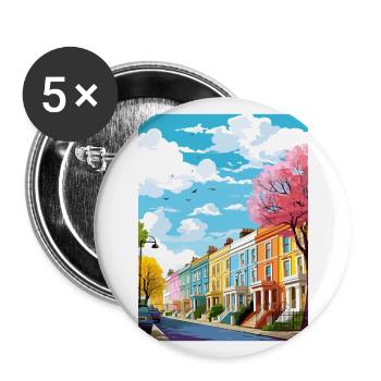 Notting Hill London Vintage Reiseposter Souvenir - Buttons groß 56 mm (5er Pack) - Weiß - Vorne