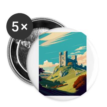 Corfe Castle Angleterre Vintage voyage affiche WPA Art - Lot de 5 grands badges (56 mm) - blanc - Devant