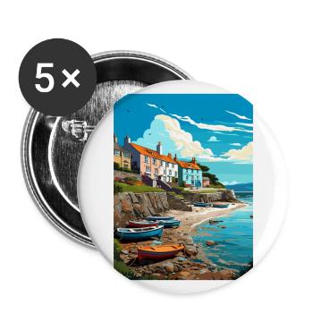 New Quay gallois Pays de Galles Vintage voyage affiche WPA Art - Lot de 5 grands badges (56 mm) - blanc - Devant