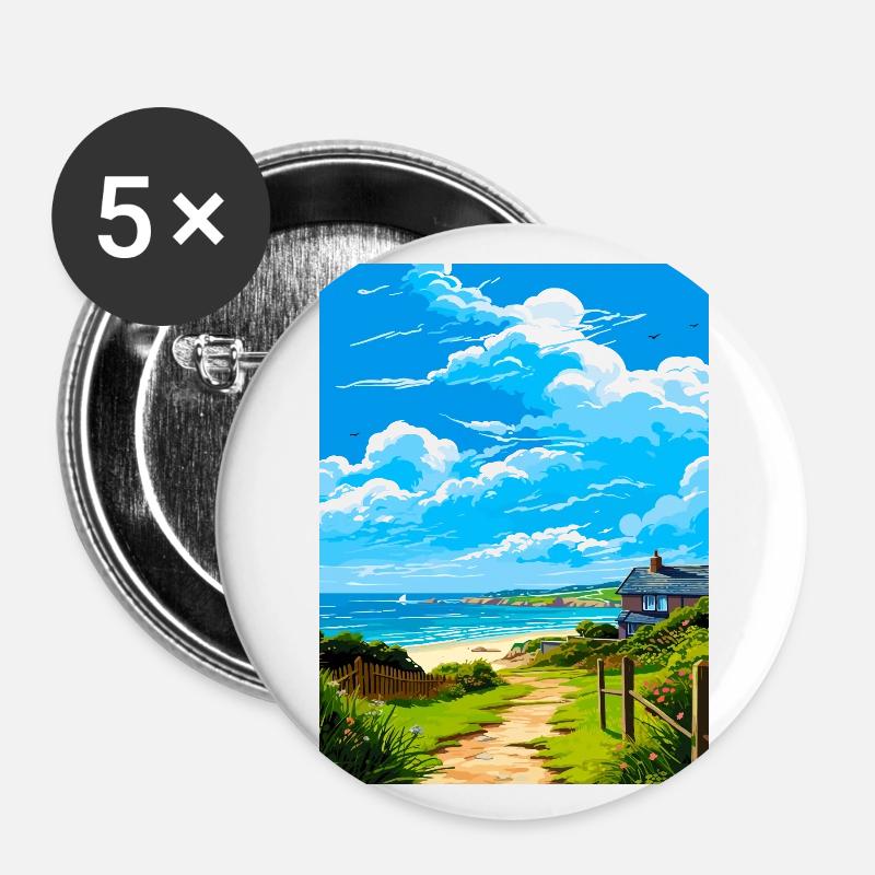 Polzeath Cornwall Vintage Travel Poster Souvenir - Buttons large 2.2''/56 mm (5-pack) - white