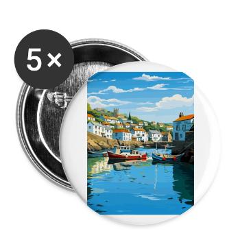 Polperro Cornwall Vintage voyage affiche Souvenir - Lot de 5 grands badges (56 mm) - blanc - Devant