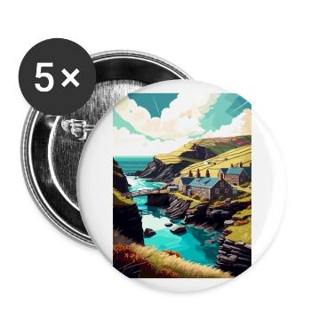 Boscastle England Vintage Travel Poster Souvenir - Buttons large 2.2''/56 mm (5-pack) - white - Front