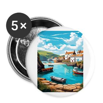 Port Issac England Vintage Reiseposter Souvenir - Buttons groß 56 mm (5er Pack) - Weiß - Vorne