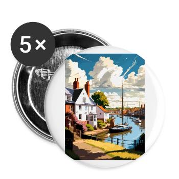 Woodbridge England Vintage Travel Poster Souvenir - Buttons large 2.2''/56 mm (5-pack) - white - Front