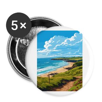 Polkerris Cornwall Vintage voyage affiche Souvenir - Lot de 5 grands badges (56 mm) - blanc - Devant