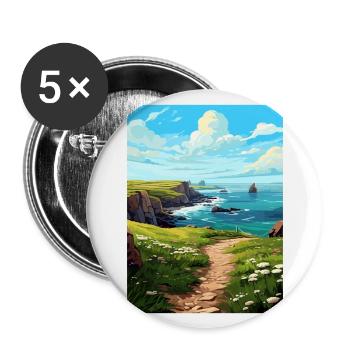 Lands End Cornwall Vintage voyage affiche Souvenir - Lot de 5 grands badges (56 mm) - blanc - Devant