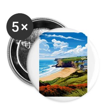 Porthtowan Cornouailles Vintage voyage affiche Souvenir - Lot de 5 grands badges (56 mm) - blanc - Devant