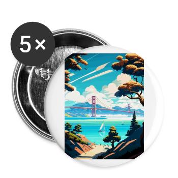Affiche de voyage de la région de la baie de San Francisco en Californie - Lot de 5 grands badges (56 mm) - blanc - Devant