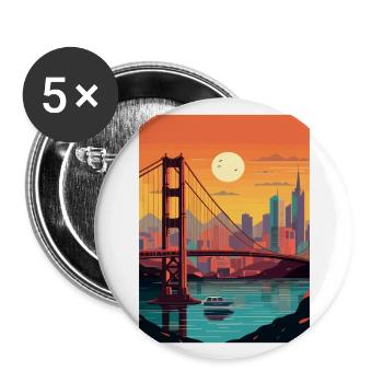 Affiche de voyage du Golden Gate de San Francisco en Californie - Lot de 5 grands badges (56 mm) - blanc - Devant