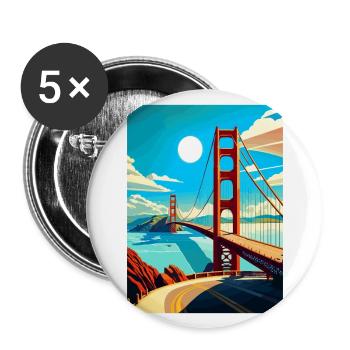 Affiche de voyage du Golden Gate de San Francisco en Californie - Lot de 5 grands badges (56 mm) - blanc - Devant