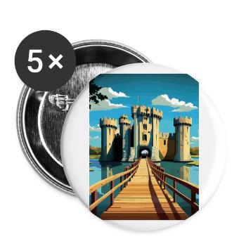 Château de Bodiam Vintage voyage affiche WPA Souvenir - Lot de 5 grands badges (56 mm) - blanc - Devant