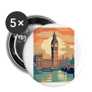 Londres Angleterre Vintage voyage affiche WPA Souvenir - Lot de 5 grands badges (56 mm) - blanc - Devant