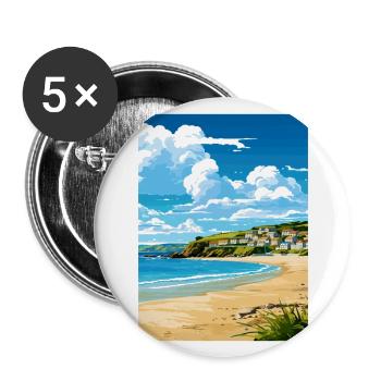 Porth Cornwall Vintage voyage affiche WPA Souvenir - Lot de 5 grands badges (56 mm) - blanc - Devant