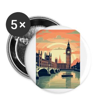 London England Vintage Reiseposter WPA Souvenir - Buttons groß 56 mm (5er Pack) - Weiß - Vorne