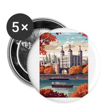 Tour De Londres Vintage Voyage Affiche WPA Souvenir - Lot de 5 grands badges (56 mm) - blanc - Devant