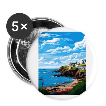 Portloe Cornwall Vintage voyage affiche Souvenir - Lot de 5 grands badges (56 mm) - blanc - Devant