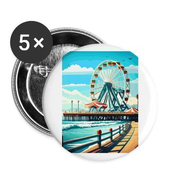 Santa Monica Kalifornien Vintage Reiseposter WPA - Buttons groß 56 mm (5er Pack) - Weiß - Vorne