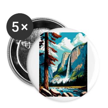 Yosemite Falls Kalifornien Vintage Reiseposter - Buttons groß 56 mm (5er Pack) - Weiß - Vorne