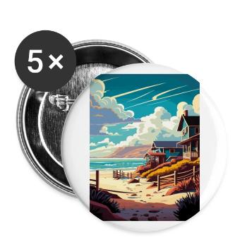 Cambrillo Beach Californie Affiche de voyage Vintage - Lot de 5 grands badges (56 mm) - blanc - Devant