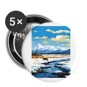 Parc national de Katmai Alaska Vintage affiche de voyage - Lot de 5 grands badges (56 mm) - blanc - Devant