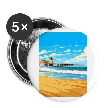 Huntington Beach Californie Vintage affiche de voyage - Lot de 5 grands badges (56 mm) - blanc - Devant