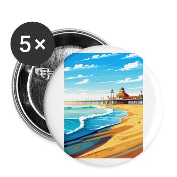 Huntington Beach Californie Vintage affiche de voyage - Lot de 5 grands badges (56 mm) - blanc - Devant