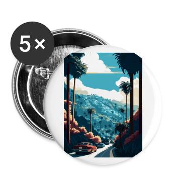 Hollywood California Hills Vintage Reiseposter - Buttons groß 56 mm (5er Pack) - Weiß - Vorne