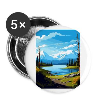 Parc national du lac Clark Alaska affiche de voyage - Lot de 5 grands badges (56 mm) - blanc - Devant