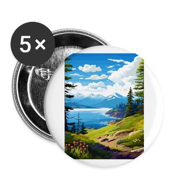 Kachemak Bay Alaska Vintage voyage affiche Souvenir - Lot de 5 grands badges (56 mm) - blanc - Devant