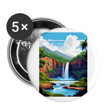 Wailua Falls Hawaï Vintage voyage affiche Souvenir - Lot de 5 grands badges (56 mm) - blanc - Devant