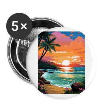 Sunset Beach Hawaii Vintage Reiseposter Souvenir - Buttons groß 56 mm (5er Pack) - Weiß - Vorne