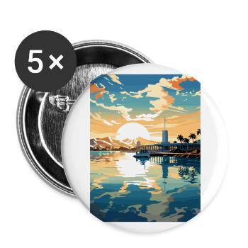 Pearl Harbor Hawaii Vintage Reiseposter Souvenir - Buttons groß 56 mm (5er Pack) - Weiß - Vorne