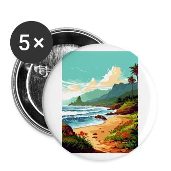 Ke E Beach Hawaï Vintage voyage affiche Souvenir - Lot de 5 grands badges (56 mm) - blanc - Devant