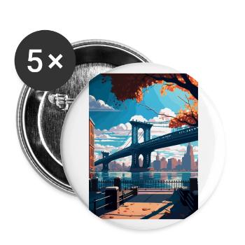 Brooklyn New York Vintage Travel Poster Souvenir - Buttons large 2.2''/56 mm (5-pack) - white - Front