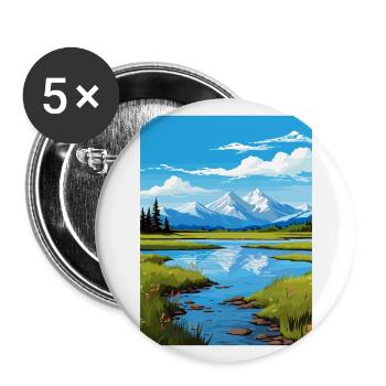 Lac Clark Alaska Vintage voyage affiche Souvenir - Lot de 5 grands badges (56 mm) - blanc - Devant
