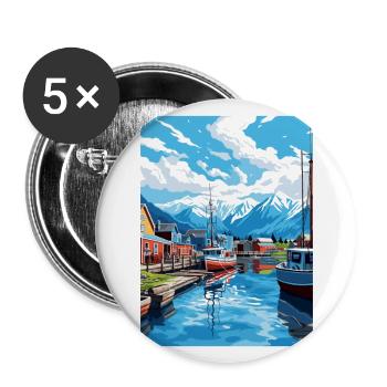 Valdez Alaska Vintage Voyage Poster WPA Souvenir - Lot de 5 grands badges (56 mm) - blanc - Devant