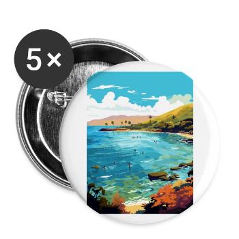 Hanauma Bay Hawaï Vintage voyage affiche Souvenir - Lot de 5 grands badges (56 mm) - blanc - Devant