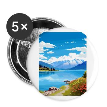 Lake Wakatipu Neuseeland Vintage Reiseposter - Buttons groß 56 mm (5er Pack) - Weiß - Vorne