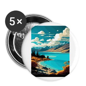 Lake Pukaki Neuseeland Vintage Reiseposter WPA - Buttons groß 56 mm (5er Pack) - Weiß - Vorne