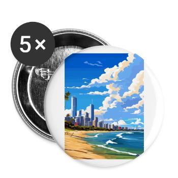 Gold Coast Australien Deko Vintage Reiseposter - Buttons groß 56 mm (5er Pack) - Weiß - Vorne